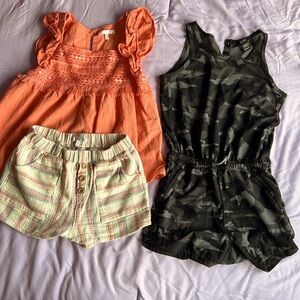 2 girls outfits, one jumper and one short and shirt set. Athleta girl and tah